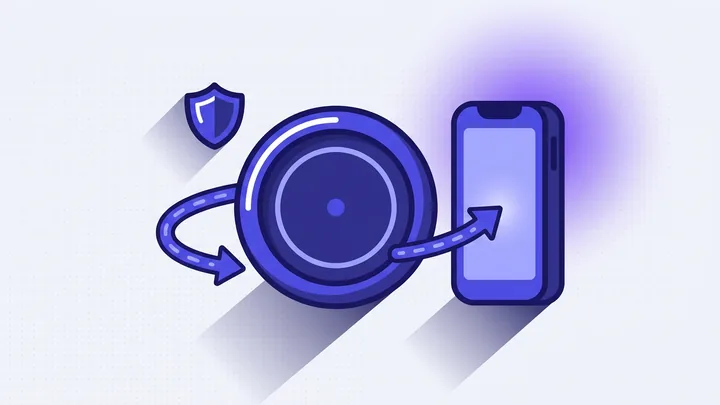Illustration: a coin travelling into a smartphone beside a privacy shield