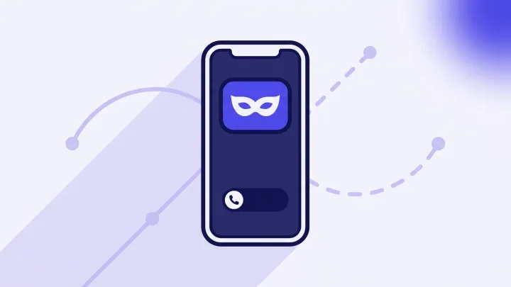 Illustration: an outgoing call on a smartphone whose caller-ID field is covered by a mask