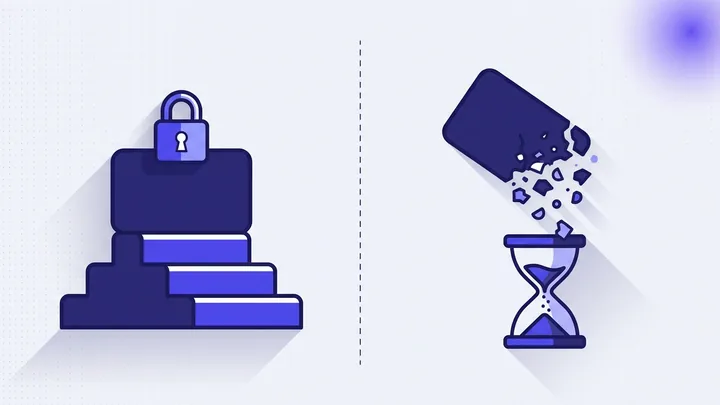 Illustration: a padlocked number on a pedestal beside a number crumbling into an hourglass