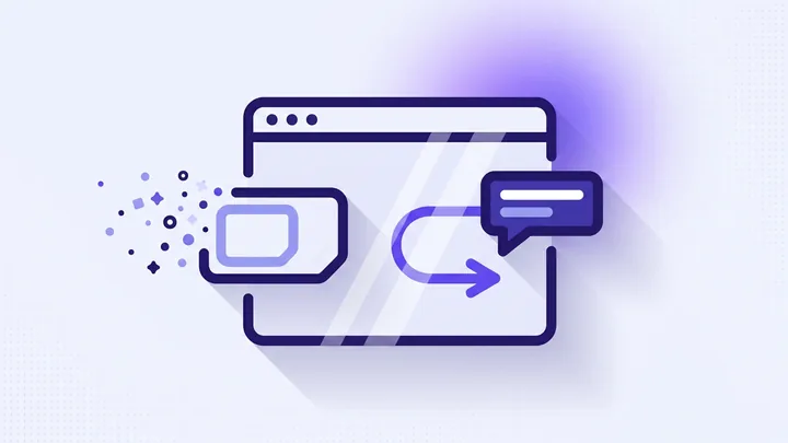 Illustration: a text message arriving in a browser window while a SIM card dissolves