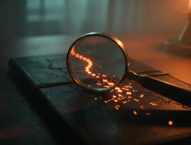 Illustration: a magnifying glass over a phone where a data trail breaks into a dashed line