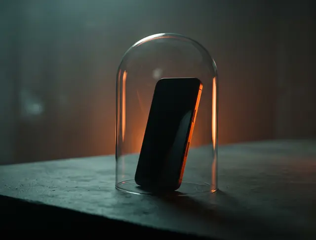 Illustration: a phone inside a protective dome deflecting hooks and magnets