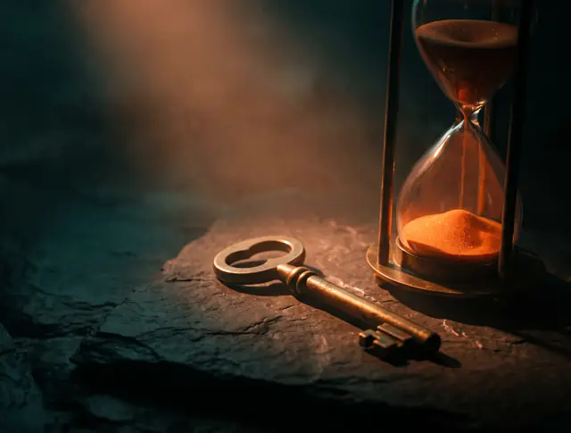 Illustration: a padlocked number on a pedestal beside a number crumbling into an hourglass